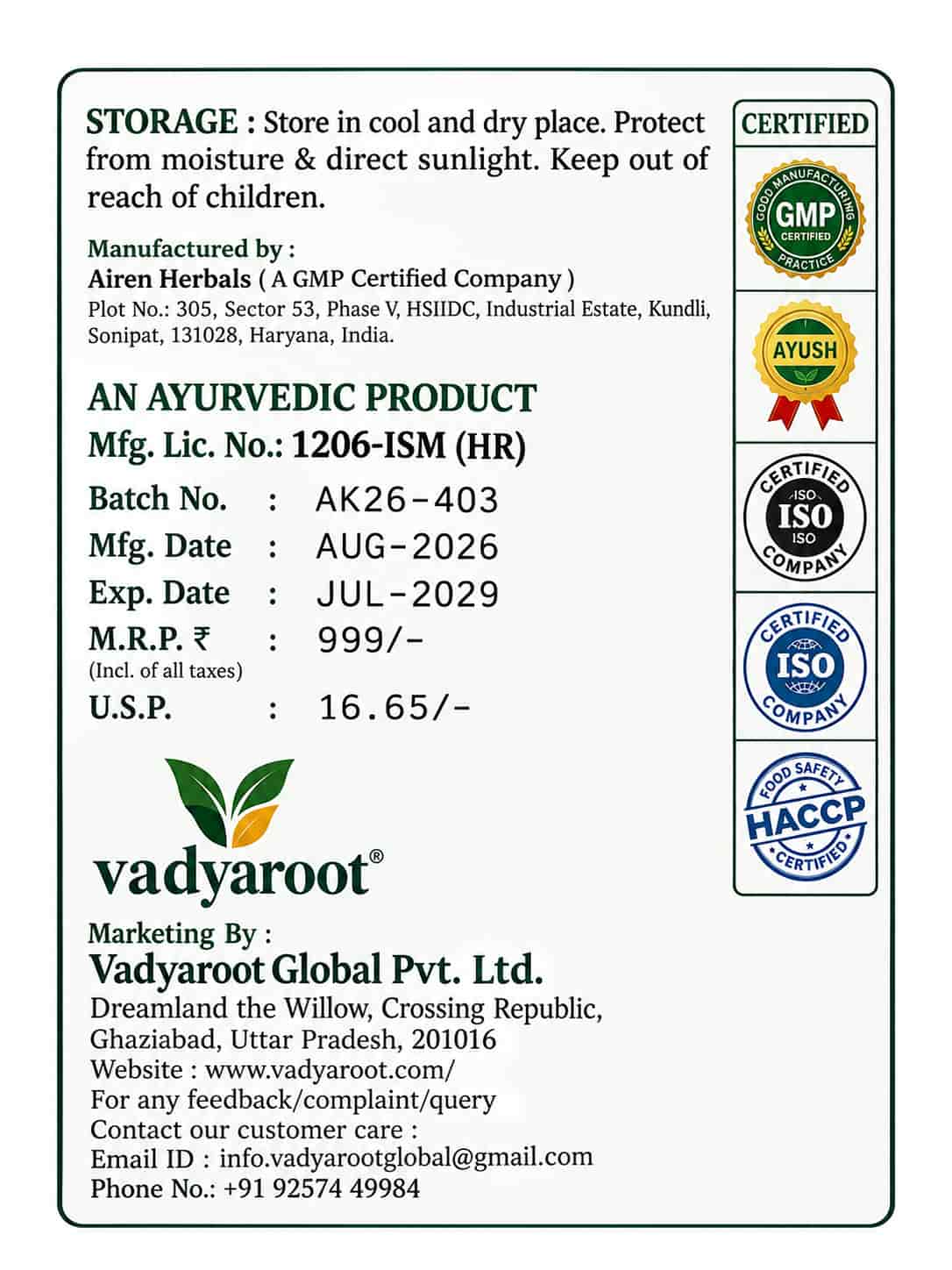 The Ayurvedic Lab| 30 Day Pack | 60 Tablet